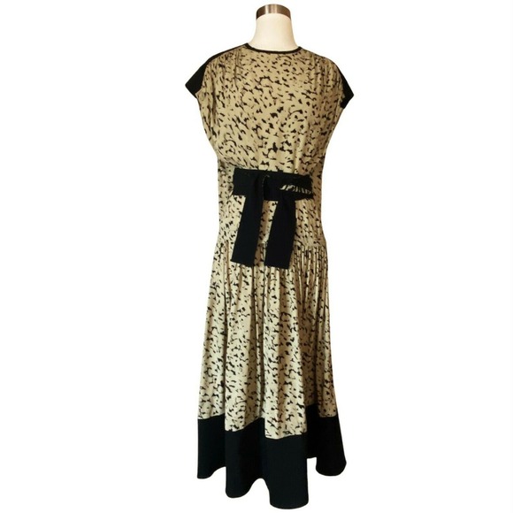 PROENZA SCHOULER Cape Dress Inky Leopard Print Short Sleeve Combo Black Tan 4 - Picture 10 of 12